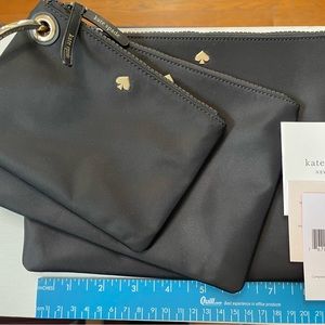 Kate Spade BRAND NEW with tags Triple Zippered Pouch with ring set in black.